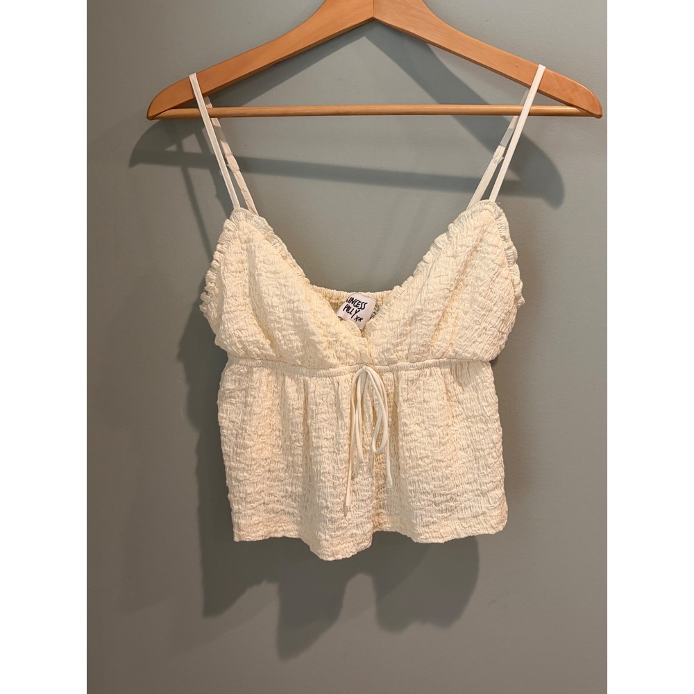Princess Polly Cream Textured Ruffle Tie Front Cami Top US 4
